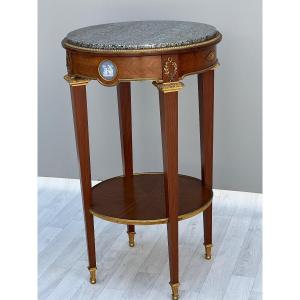 Pedestal In Louis XVI Style Marquetry Wedgwood Porcelain