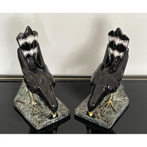 Birds In Pair Of Art Deco Bookends Signed Cloda Mano