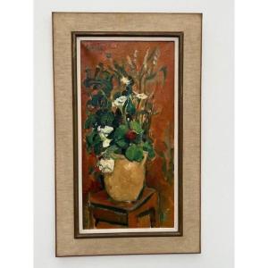  Louis Chervin 1905-1969  Nature Morte Aux Fleurs Paris en 1961