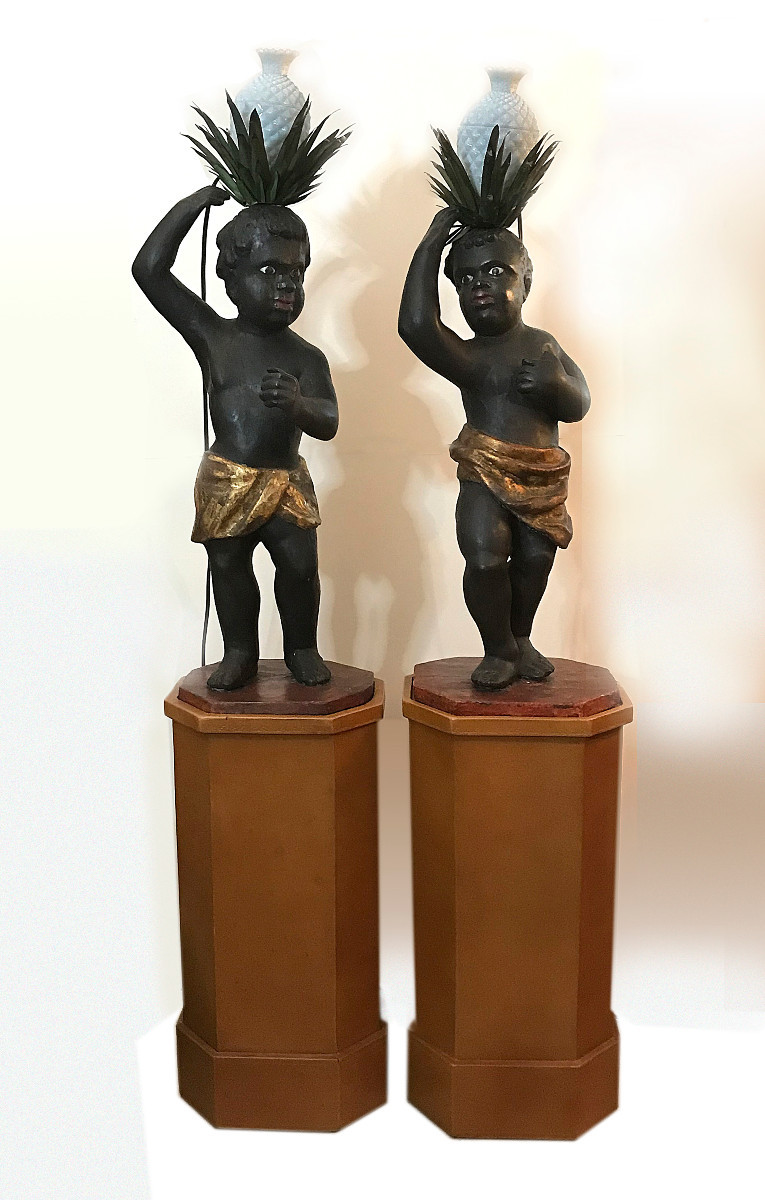 Rare paire de nubiens porte lumière, Venise,  XVIIIe siècle-photo-2