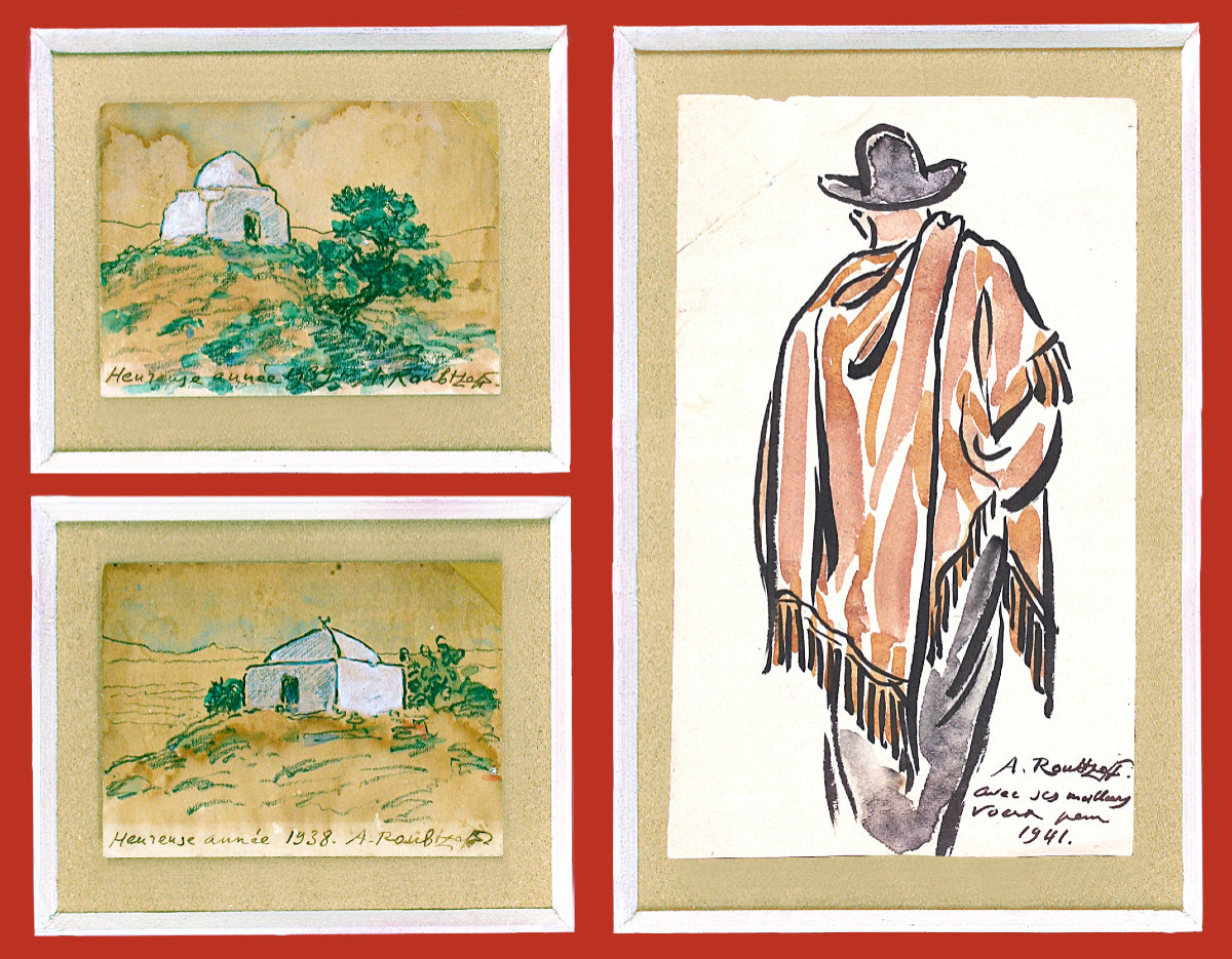 Tunisian Landscapes And Man In A Poncho By Alexandre Roubtzoff (1884-1949)