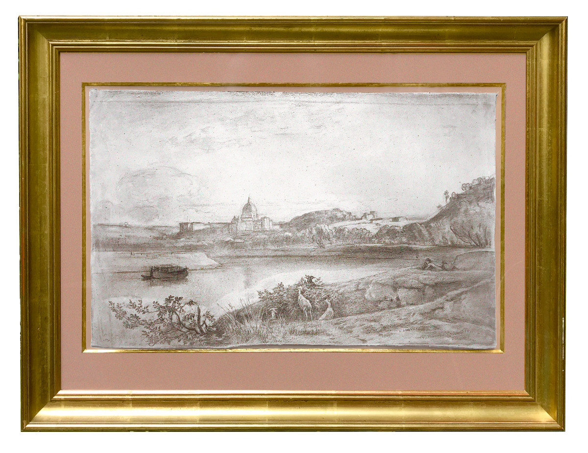 Paysage de la campagne romaine par Léon Berthoud (1822-1892)