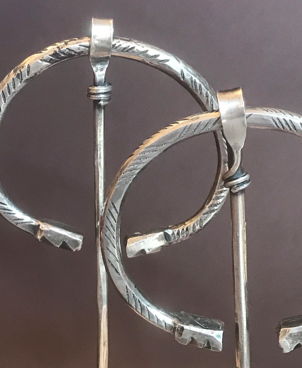 Pair Of Antique Silver Fibulae, Tunisia, Late 19th-early 20th Century-photo-3