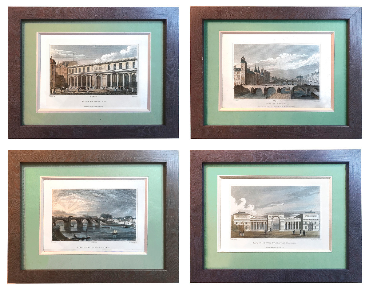 Gravures colorées de Vues architecturales de Paris, Choisy, école anglaise, début XIXe siècle