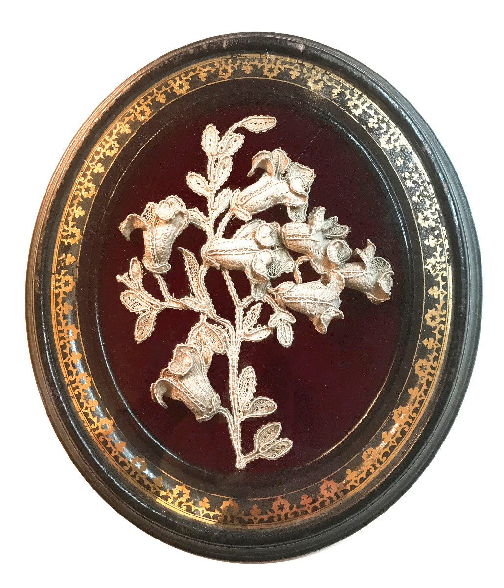 Floral Composition In Relief, Lace In A Napoleon III Frame