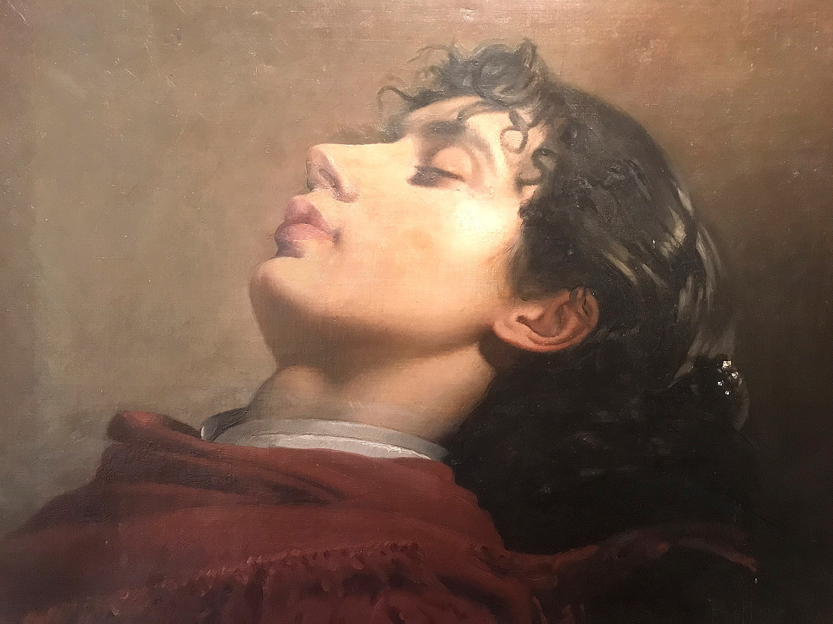 Jeune femme endormie peinture signée, datée 1883 par Achille Billot (1834-1921)-photo-2