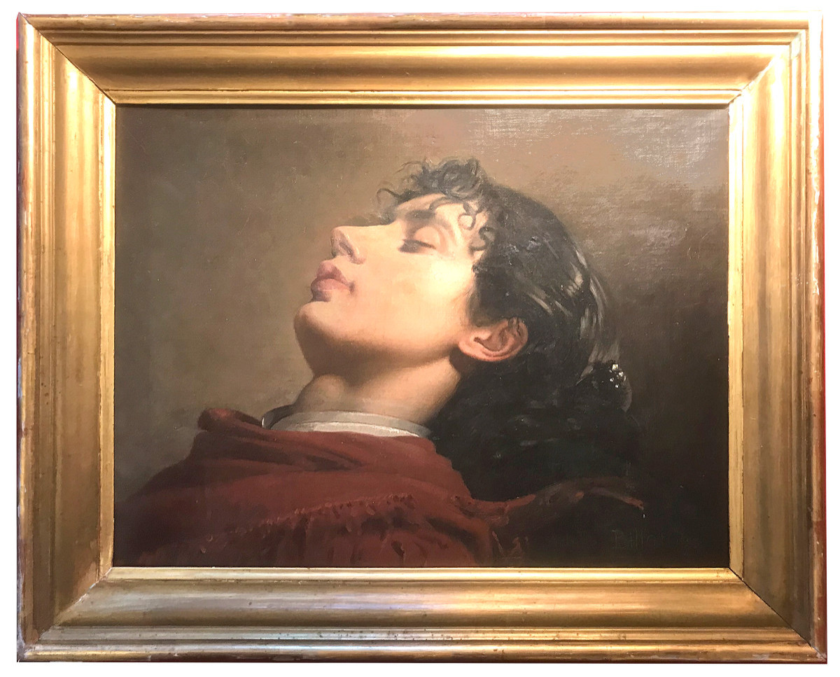 Jeune femme endormie peinture signée, datée 1883 par Achille Billot (1834-1921)