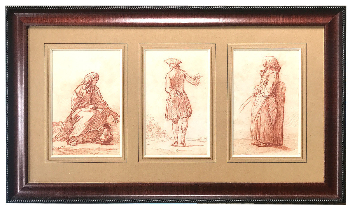 Six études de personnages dessinées à la sanguine, France, XVIIIe siècle-photo-2