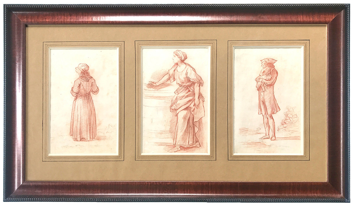 Six études de personnages dessinées à la sanguine, France, XVIIIe siècle-photo-3