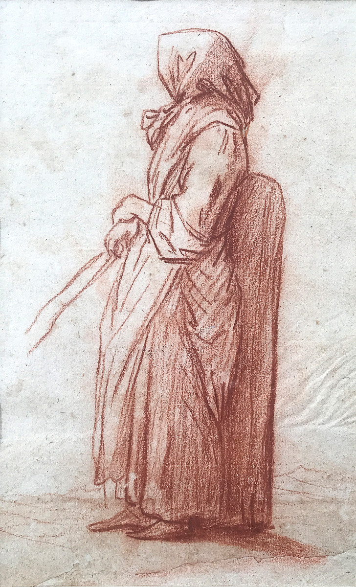 Six études de personnages dessinées à la sanguine, France, XVIIIe siècle-photo-1