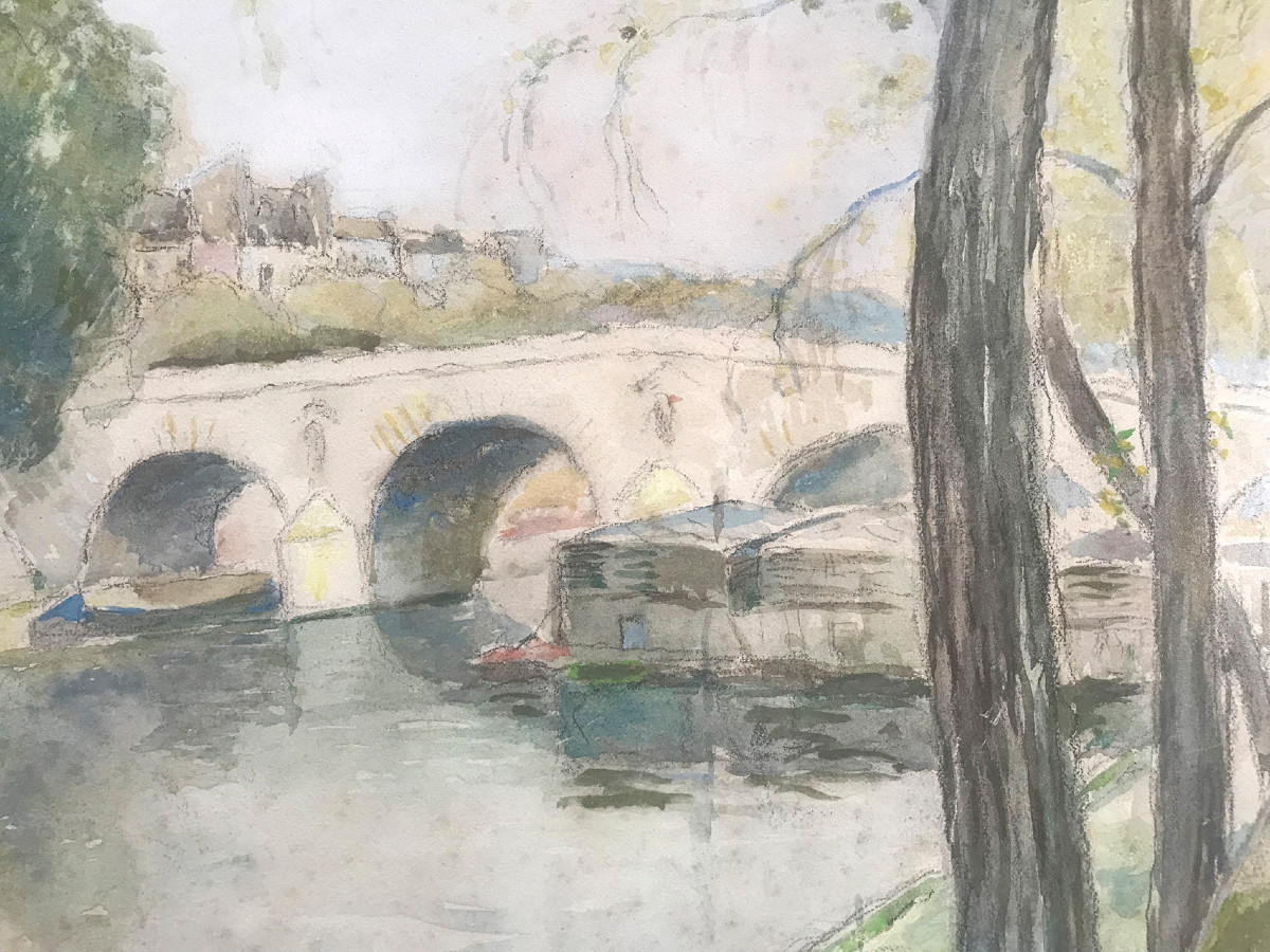 Héran-chaban (1887-1939), The Pont-marie In Paris, Watercolor, 1933-photo-3