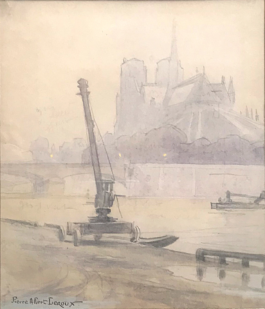 Pierre-Albert Leroux (1890-1959), Vue de Notre-Dame à Paris, deux Vues hivernales d'un étang-photo-1