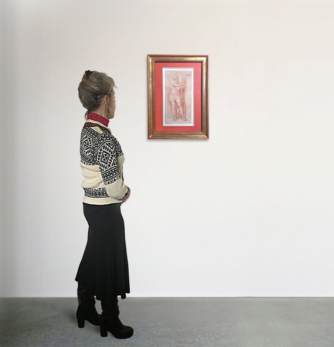 18th Century French School, Christ Ressuscité Tenant Sa Croix, Red Chalk Drawing-photo-4