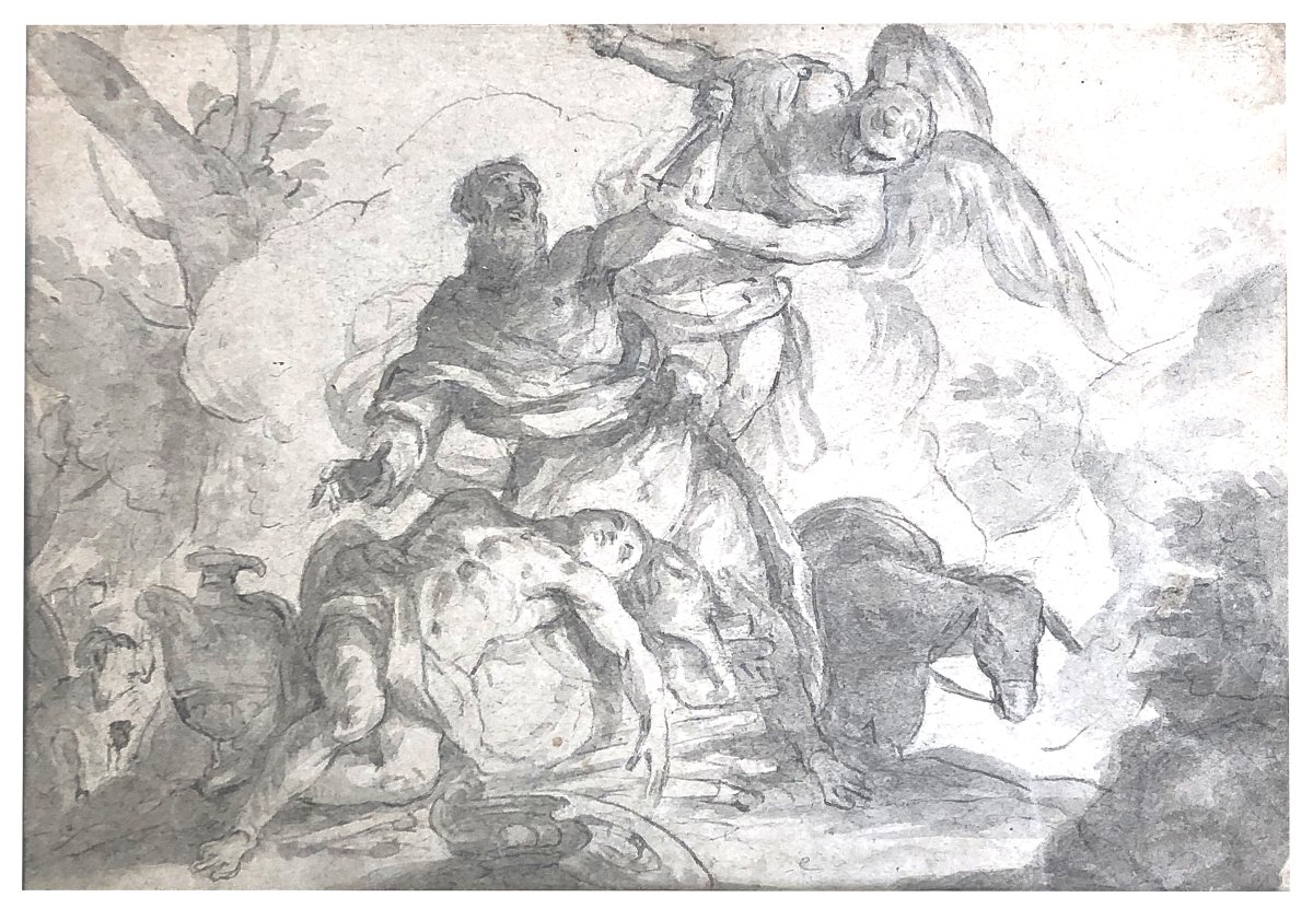 Marco Marcola (1740-1793), Sacrifice s'Isaac, dessin à plume et lavis d'encre-photo-2
