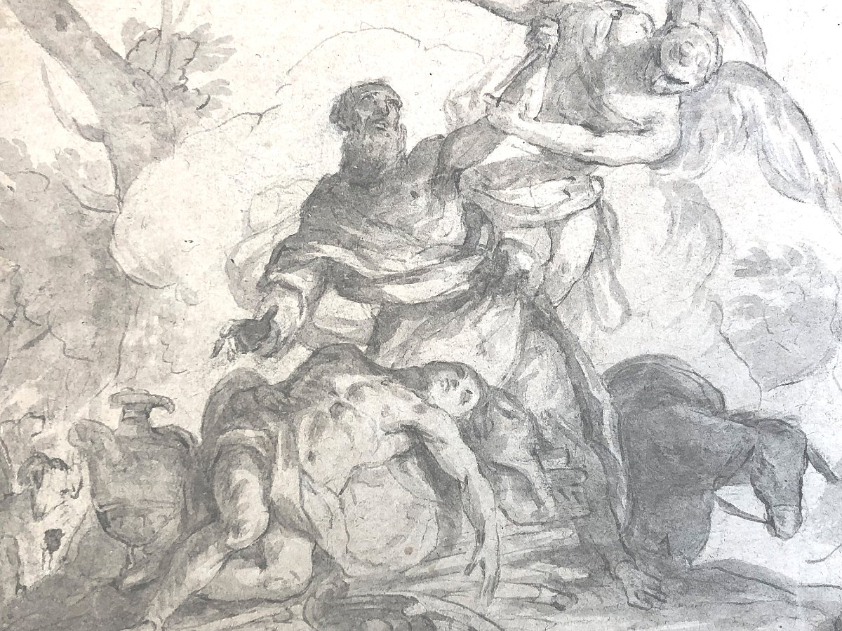 Marco Marcola (1740-1793), Sacrifice s'Isaac, dessin à plume et lavis d'encre-photo-3