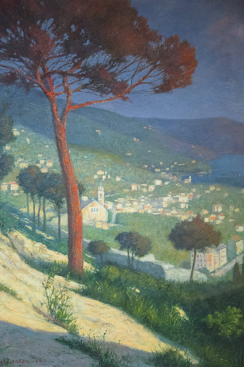 Coastal View In Italy By Og. Zenker, German School. Oil On Canvas, Dated 1906-photo-2