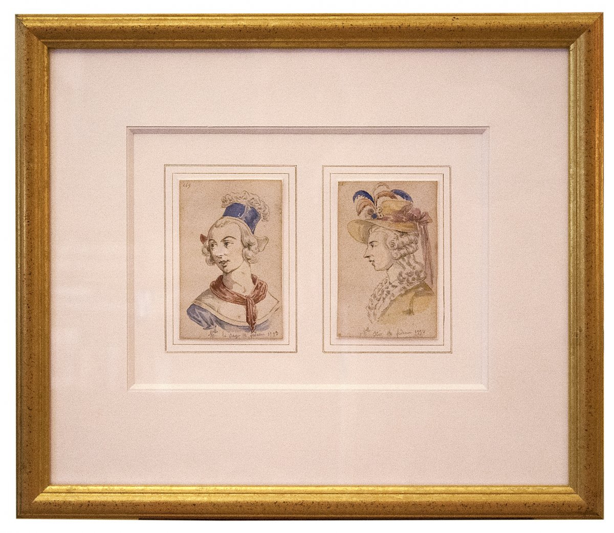 Augustin (1759-1832) Portraits d’actrices, datées 1793, dessin et aquarelle -photo-2