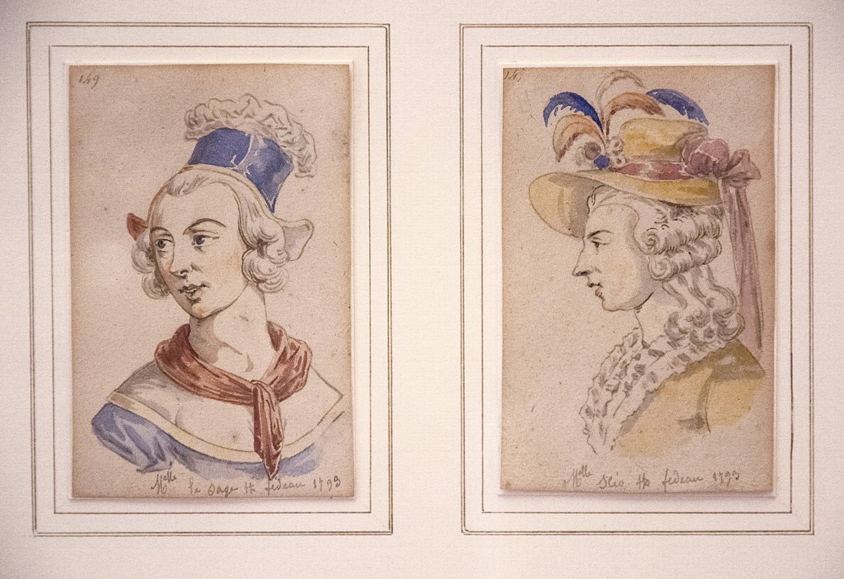 Augustin (1759-1832) Portraits d’actrices, datées 1793, dessin et aquarelle 