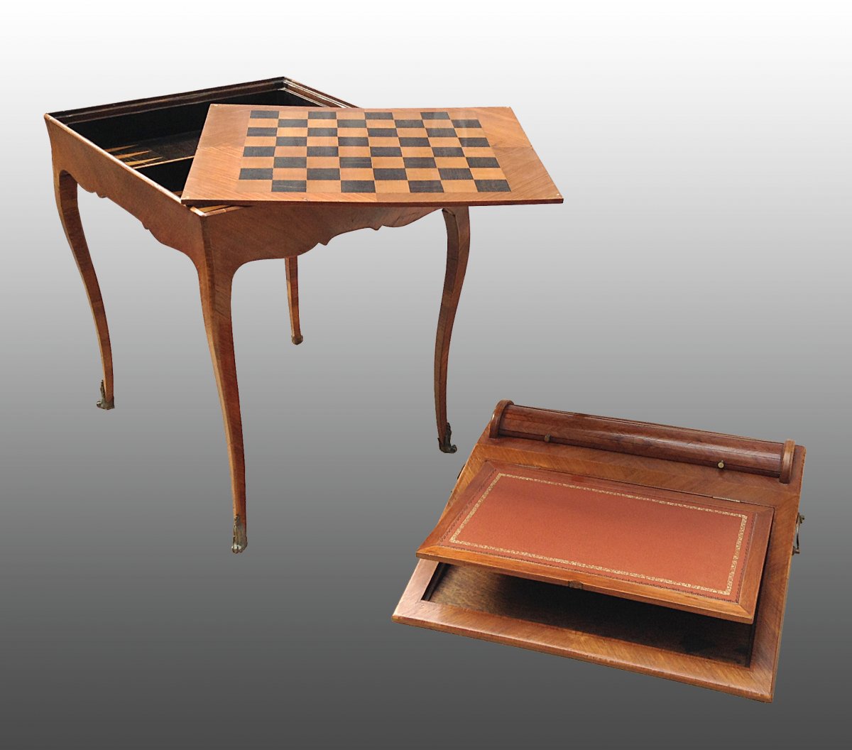 Rare petit meuble à transformation, écritoire et table à jeux, style Louis XV-Transition-photo-2