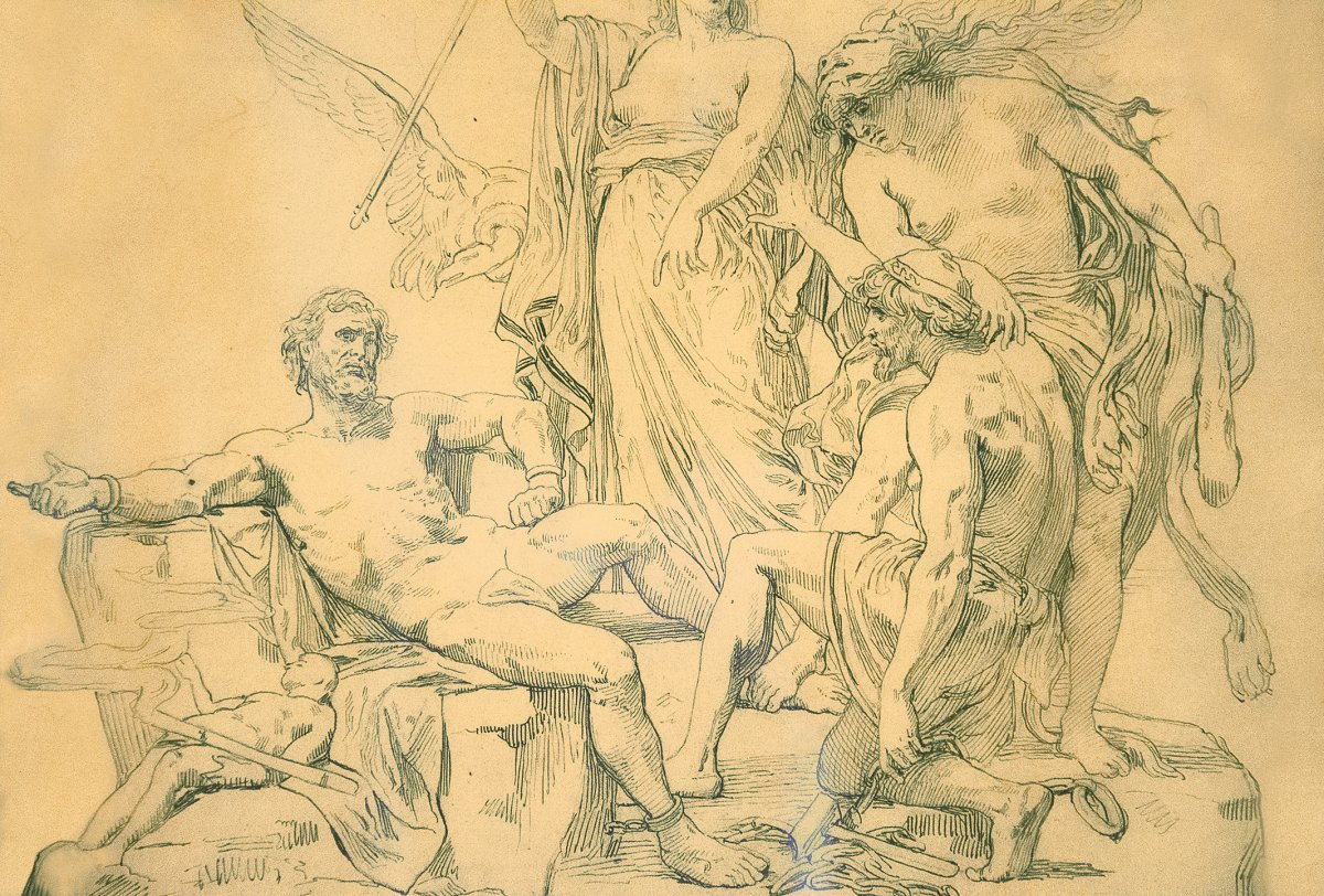 D.-u.-n. Maillart (1840-1926), l'Enchaînement De Prométhée, Pen Drawing On Tracing Paper-photo-2