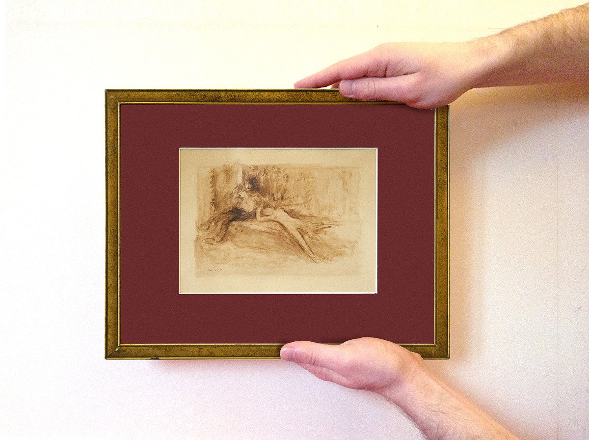 Jean Veber (1864-1928), The Man With The Dolls, Circa 1895, Brown Ink Wash, Signed-photo-3