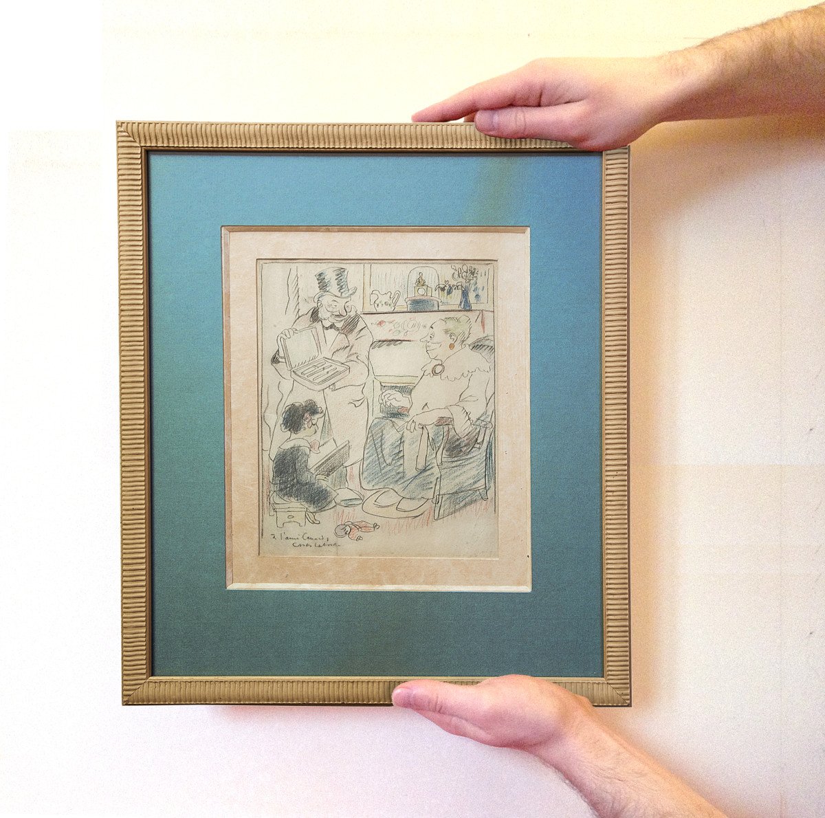 Chas Laborde (1886-1941), Original Drawing In Colored Pencils, Signed And Dedicated-photo-3
