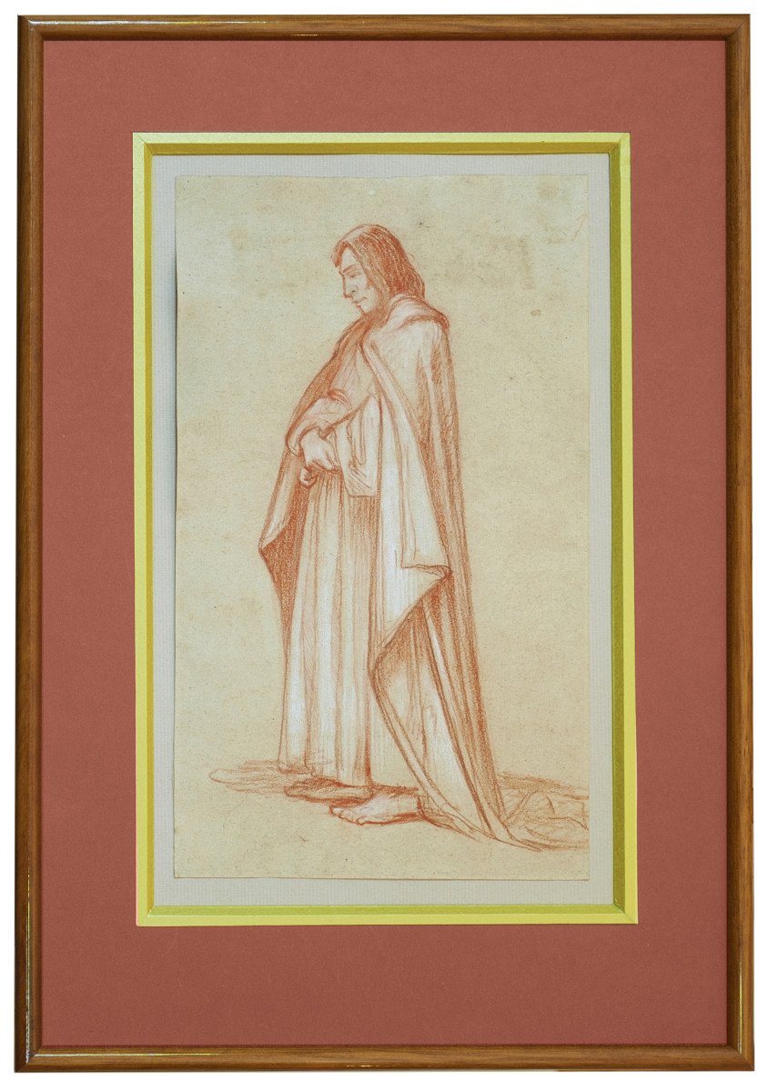 Etudes de personnages, anatomie & homme vêtu, dessins, sanguine et craie blanche, XIXe siècle-photo-2
