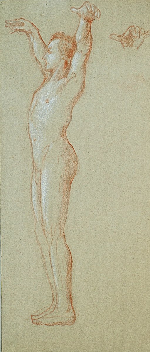 Etudes de personnages, anatomie & homme vêtu, dessins, sanguine et craie blanche, XIXe siècle-photo-4