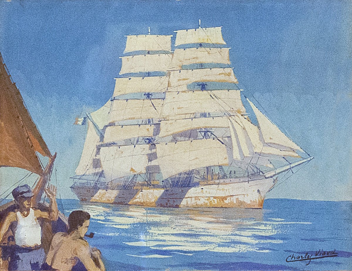Charles Viaud (1920-1975), Encounter With A Three-masted Barque In  Deep Sea-photo-2