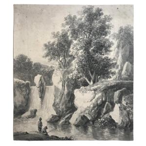 Landscape With Fishermen In Front Of A Waterfall