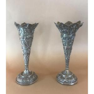 Paire de vase en argent massif, Inde de l'Est, XIXe siècle
