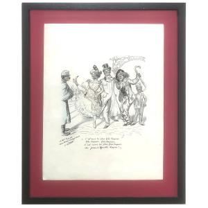 Adolphe-léon Willette (1857-1926), dessin humoristique sur le bal Bullier, encre et crayons