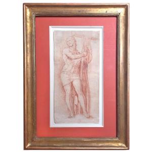 18th Century French School, Christ Ressuscité Tenant Sa Croix, Red Chalk Drawing