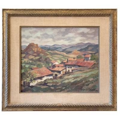 Gabriel Moiselet (1885-1961), Les toits rouges à Polignac, huile sur toile.