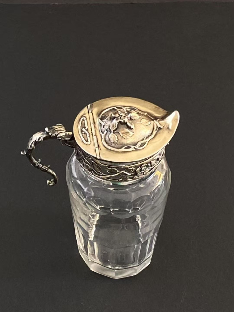 Rare French Art Nouveau Sterling Silver And Crystal Milk Jug (circa 1900)-photo-2