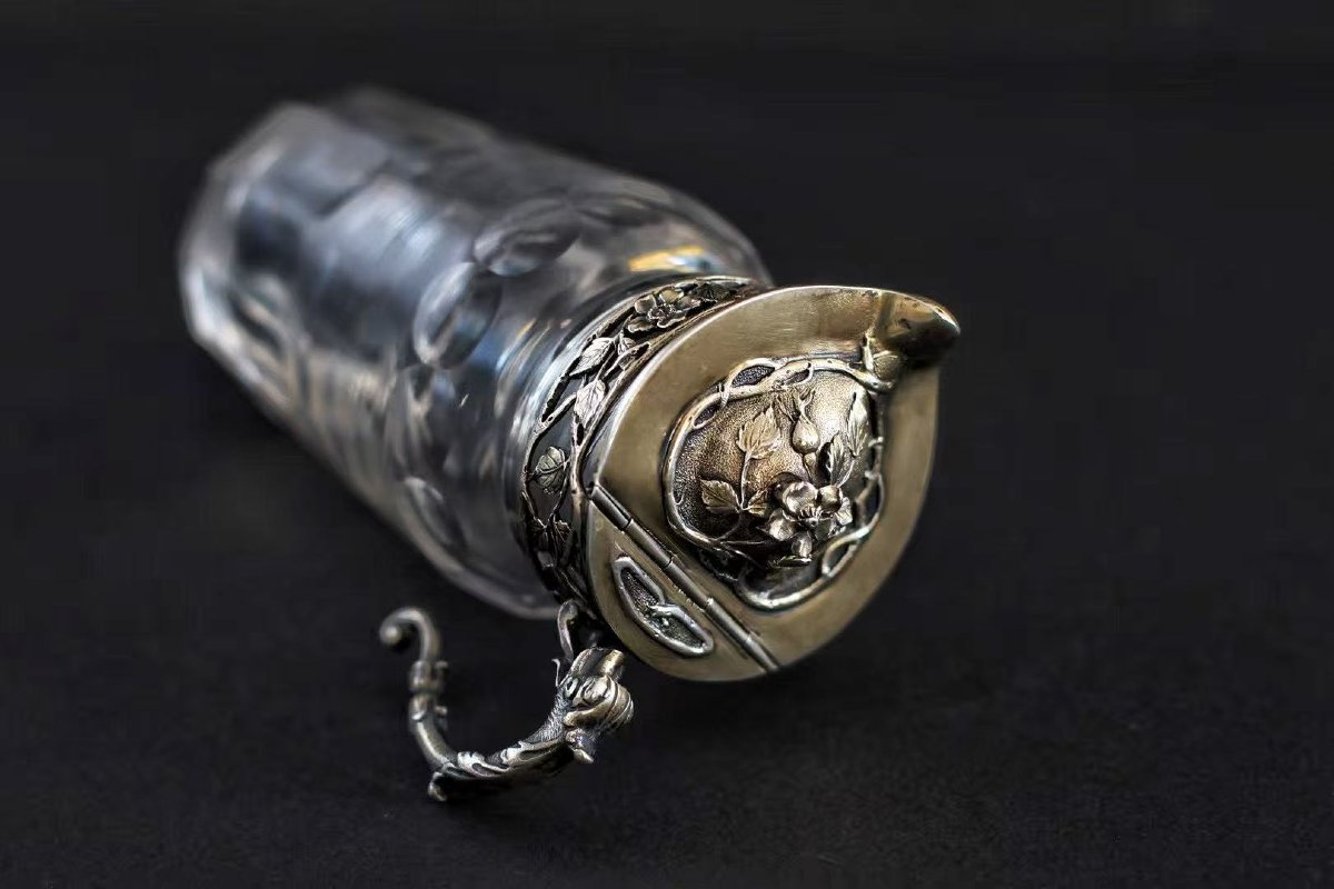 Rare French Art Nouveau Sterling Silver And Crystal Milk Jug (circa 1900)-photo-3