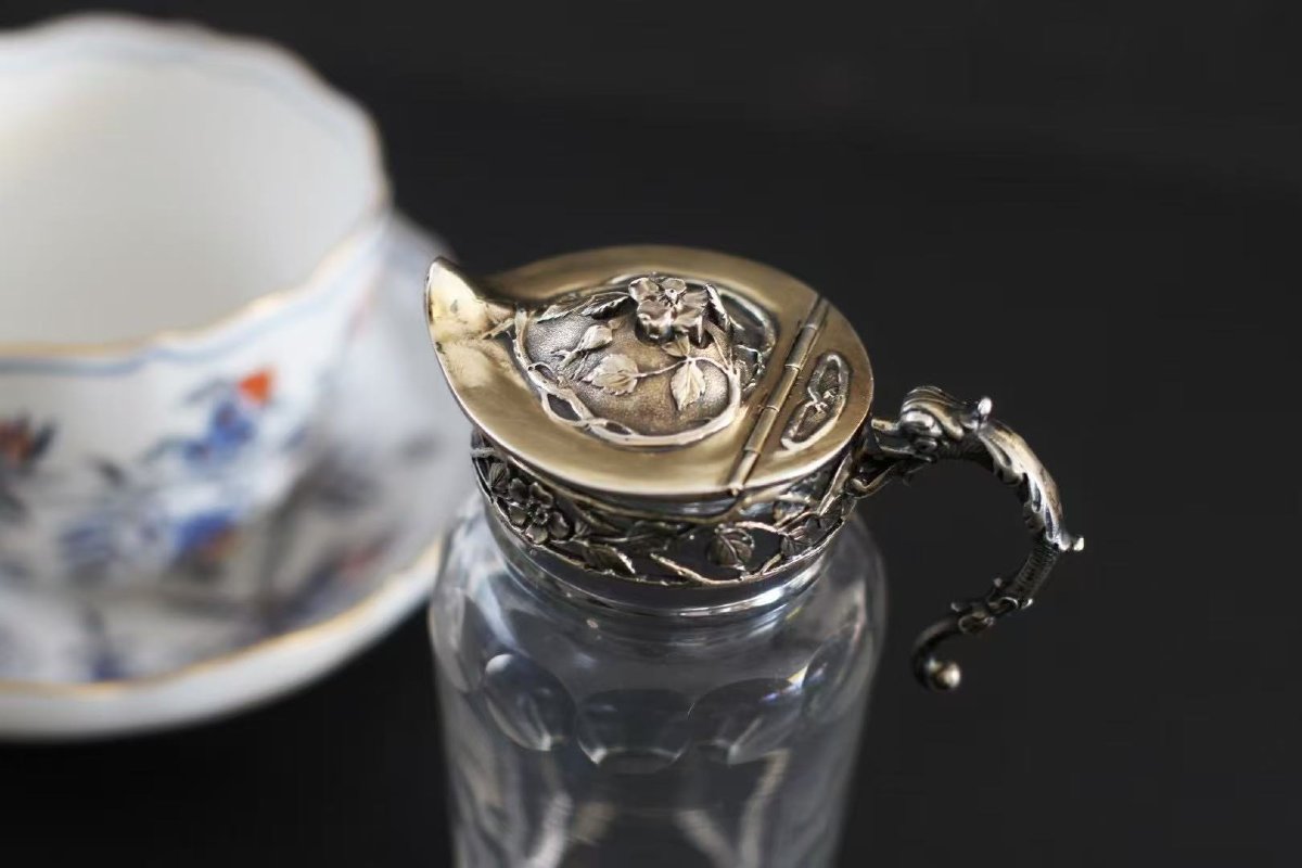 Rare French Art Nouveau Sterling Silver And Crystal Milk Jug (circa 1900)-photo-1
