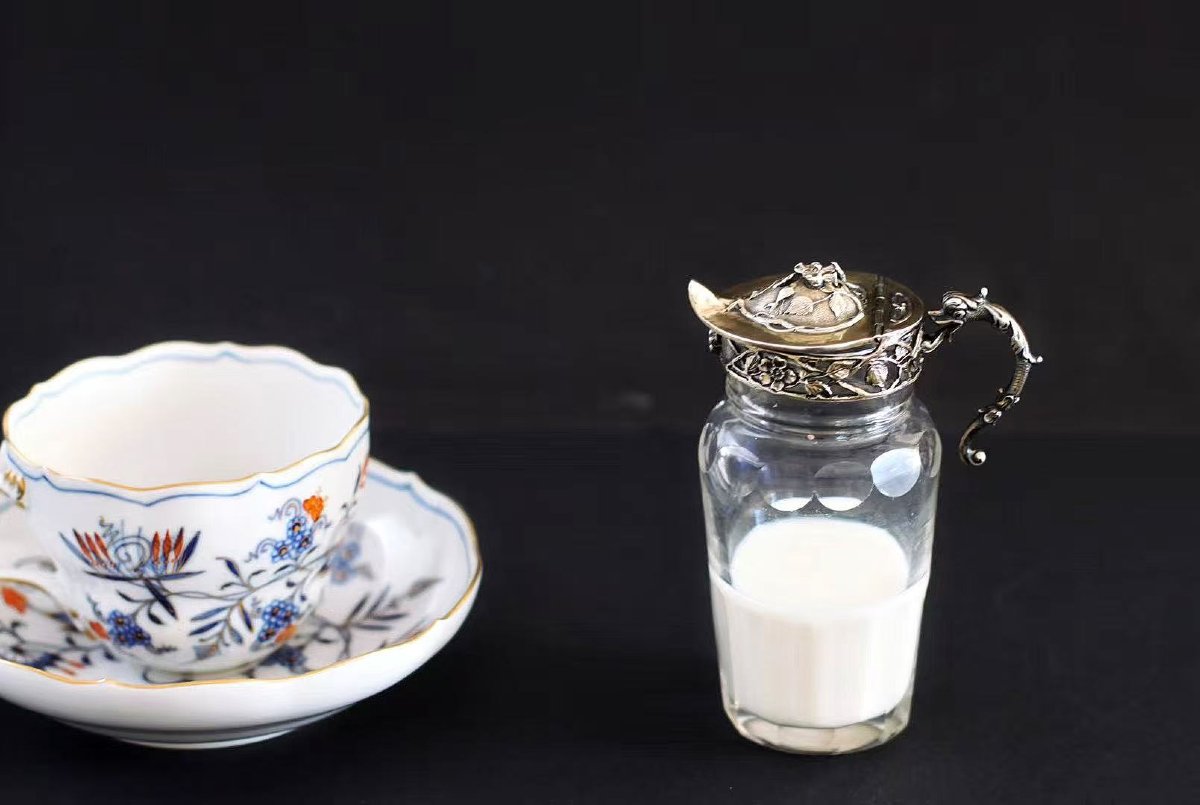 Rare French Art Nouveau Sterling Silver And Crystal Milk Jug (circa 1900)-photo-2