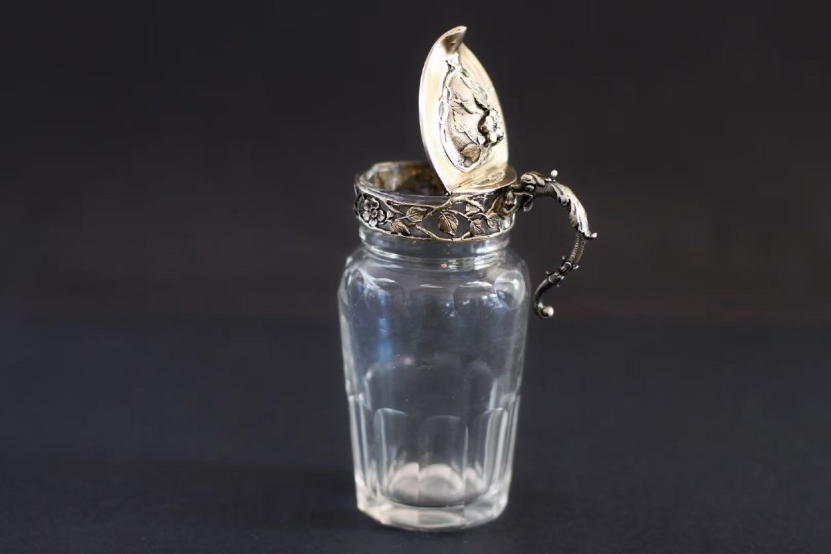 Rare French Art Nouveau Sterling Silver And Crystal Milk Jug (circa 1900)-photo-4
