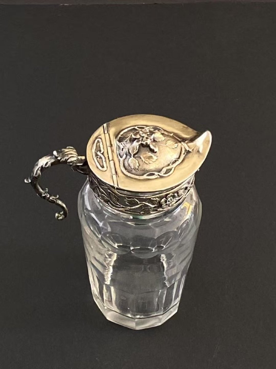 Rare French Art Nouveau Sterling Silver And Crystal Milk Jug (circa 1900)-photo-5