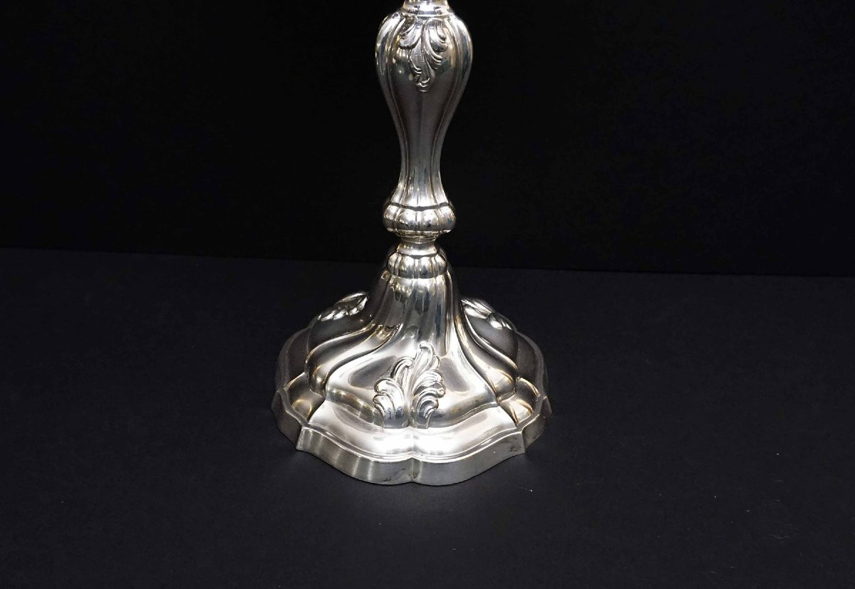 A Pair Of Early 20th Century Italian Rococo -style 800 Silver Five-light Candelabra-photo-6