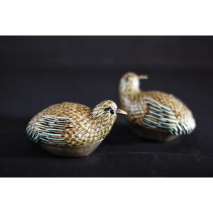 Paire de boîtes à cailles chinoises en argent cloisonné, vers 1920
