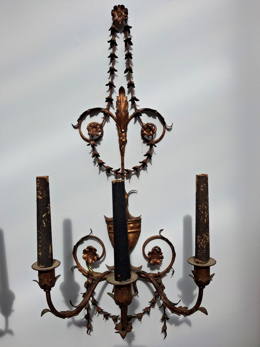Paire d appliques en métal doré st L16-photo-2