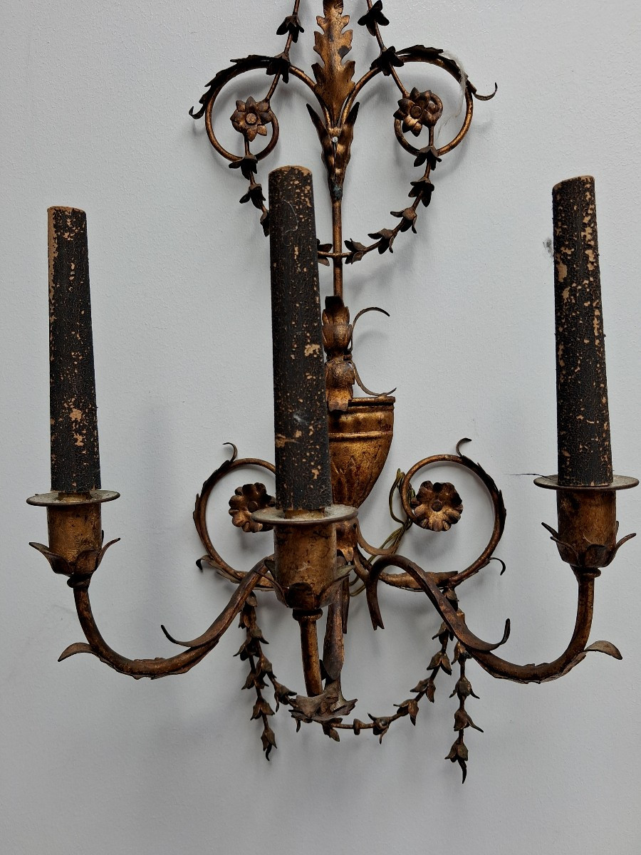 Paire d appliques en métal doré st L16-photo-1