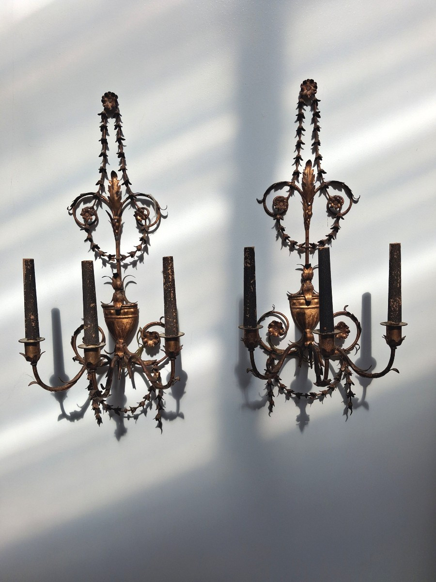 Paire d appliques en métal doré st L16-photo-5