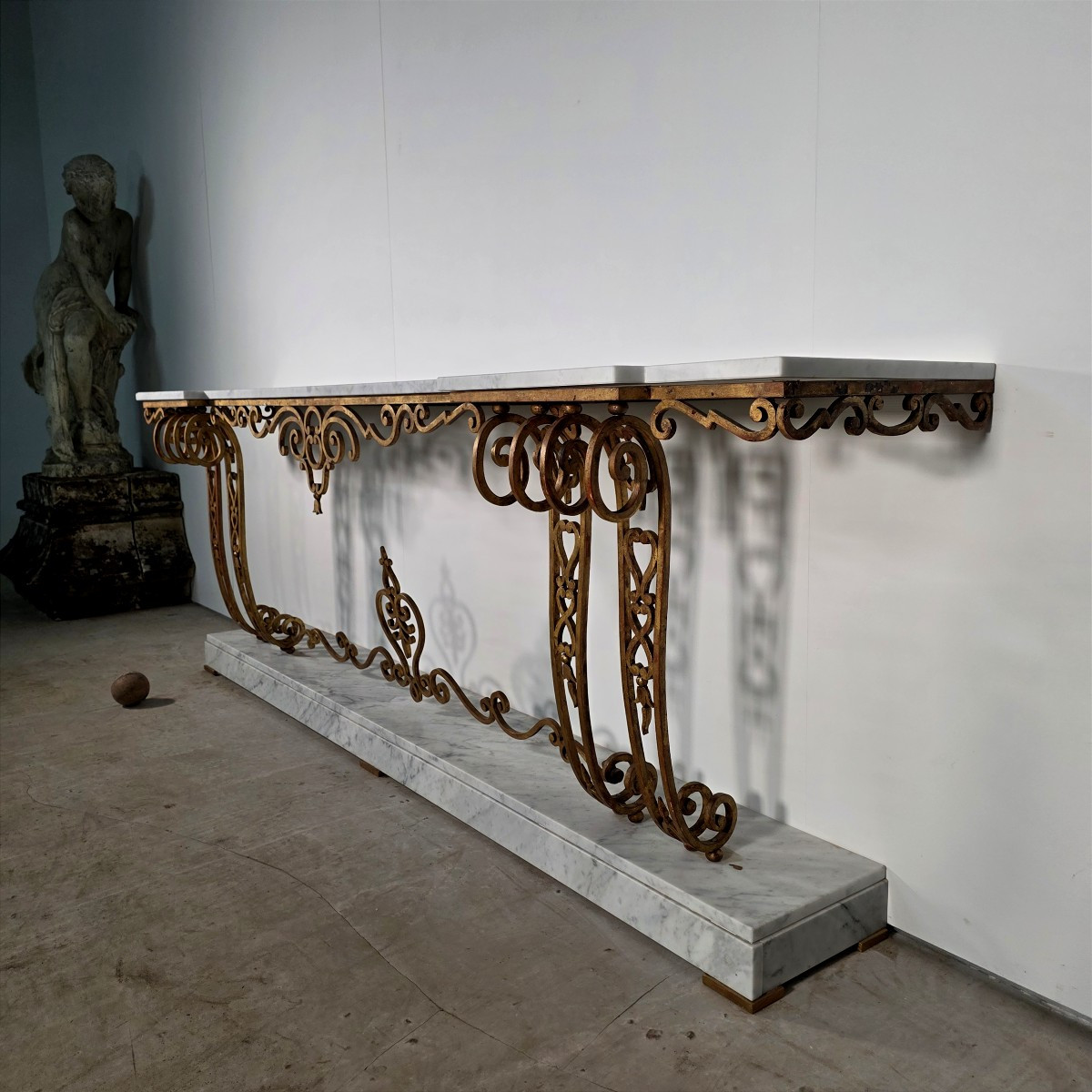 Important Louis XVI Style Gilt Metal Console-photo-2