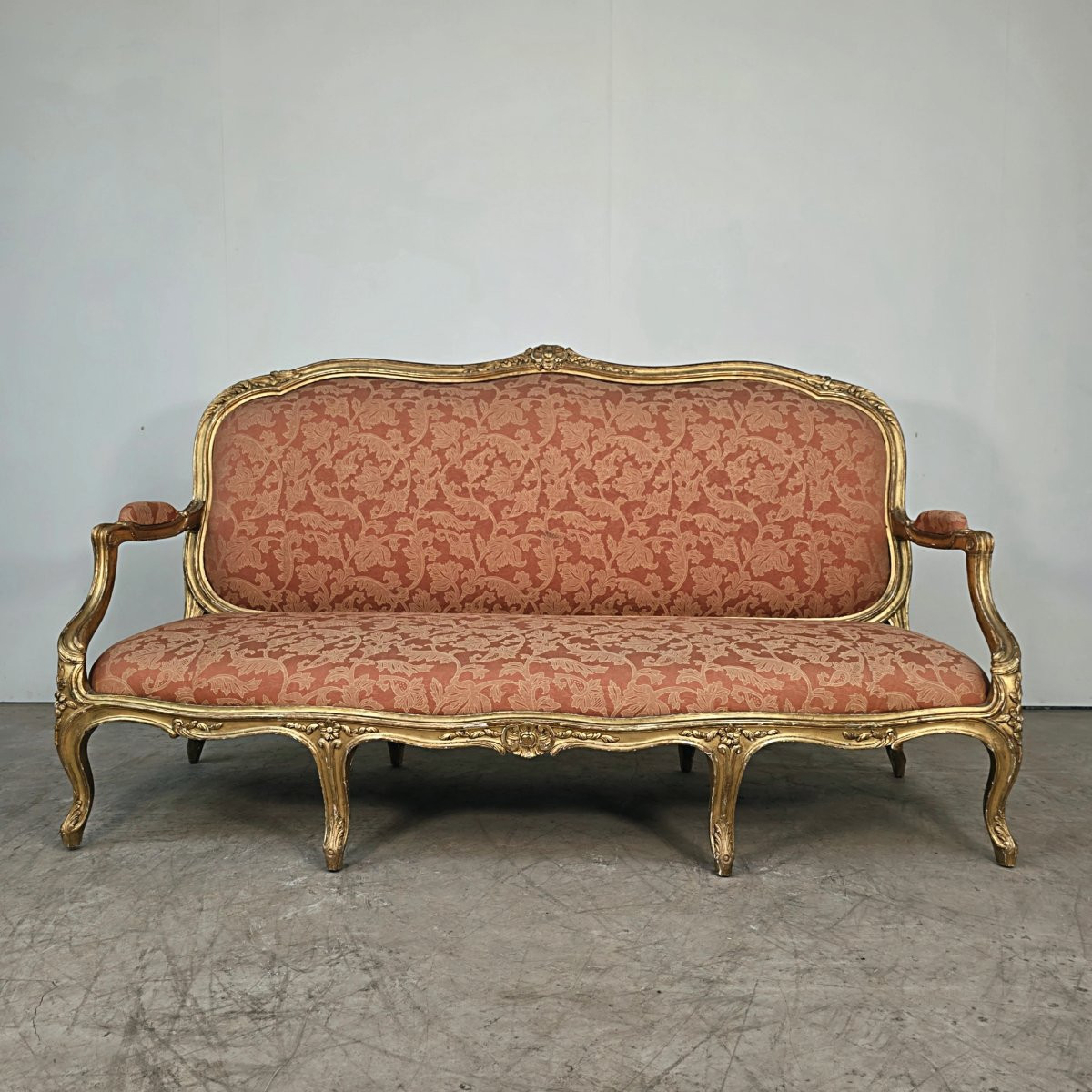 Grand canapé doré d'époque Napoléon III de style Louis XV -photo-2