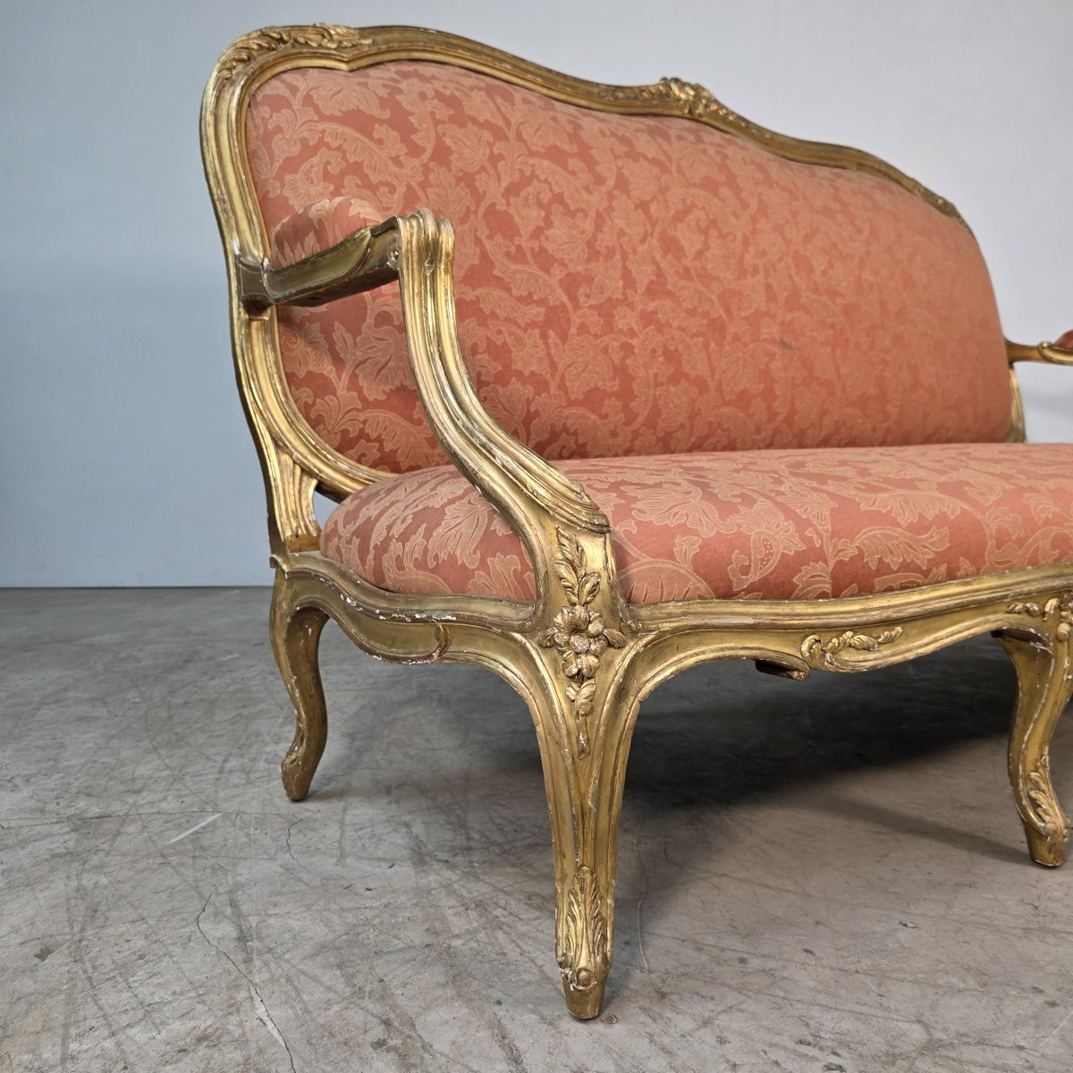 Grand canapé doré d'époque Napoléon III de style Louis XV -photo-4