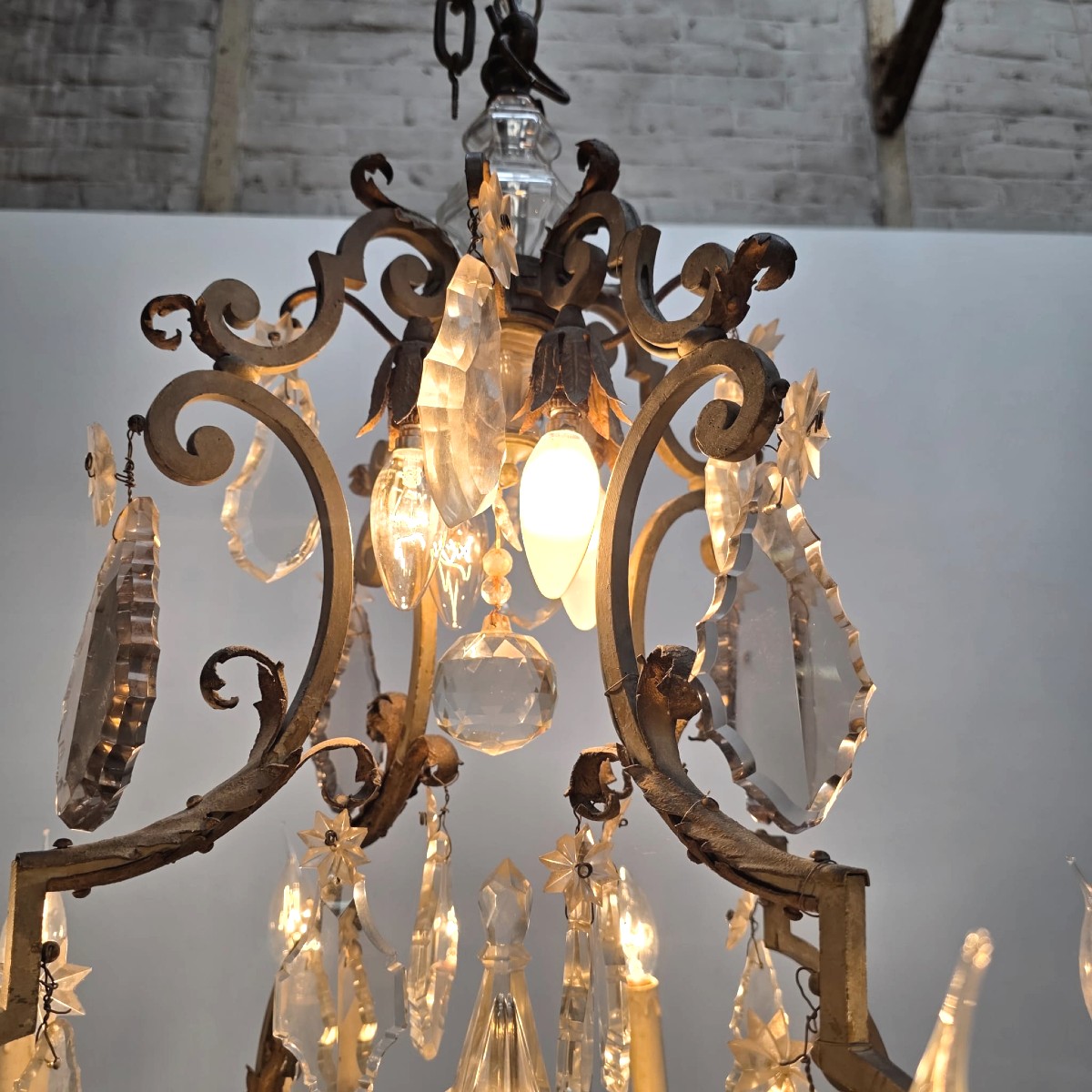 Grand lustre cage à pampilles-photo-4