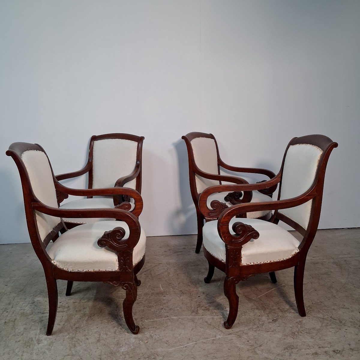 4 Armchairs In The Restoration Period Mahogany Style-photo-4